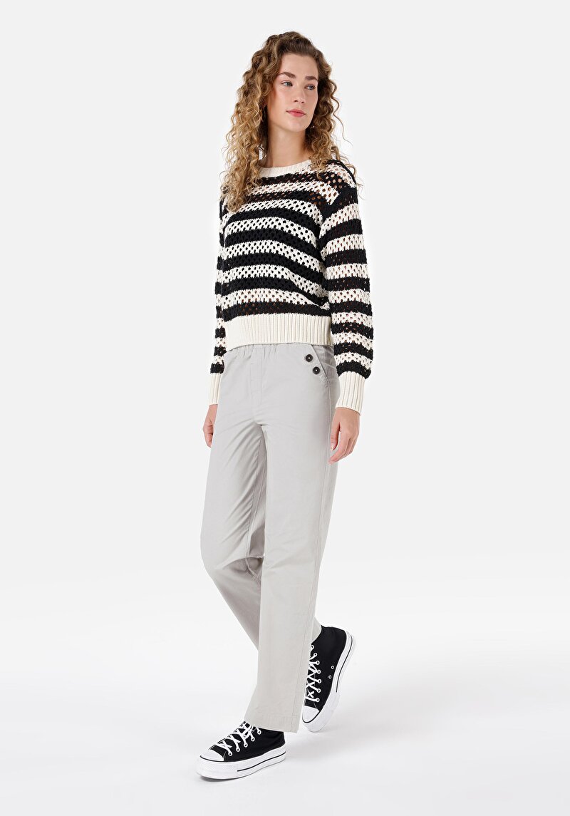 Regular Fit Yüksek Bel Geniş Paça Kadın Pamuk Taş Pantolon