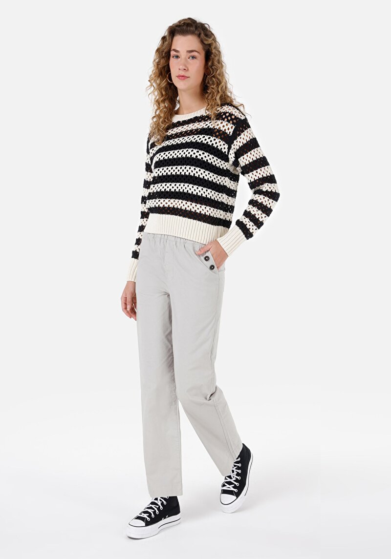 Regular Fit Yüksek Bel Geniş Paça Kadın Pamuk Taş Pantolon