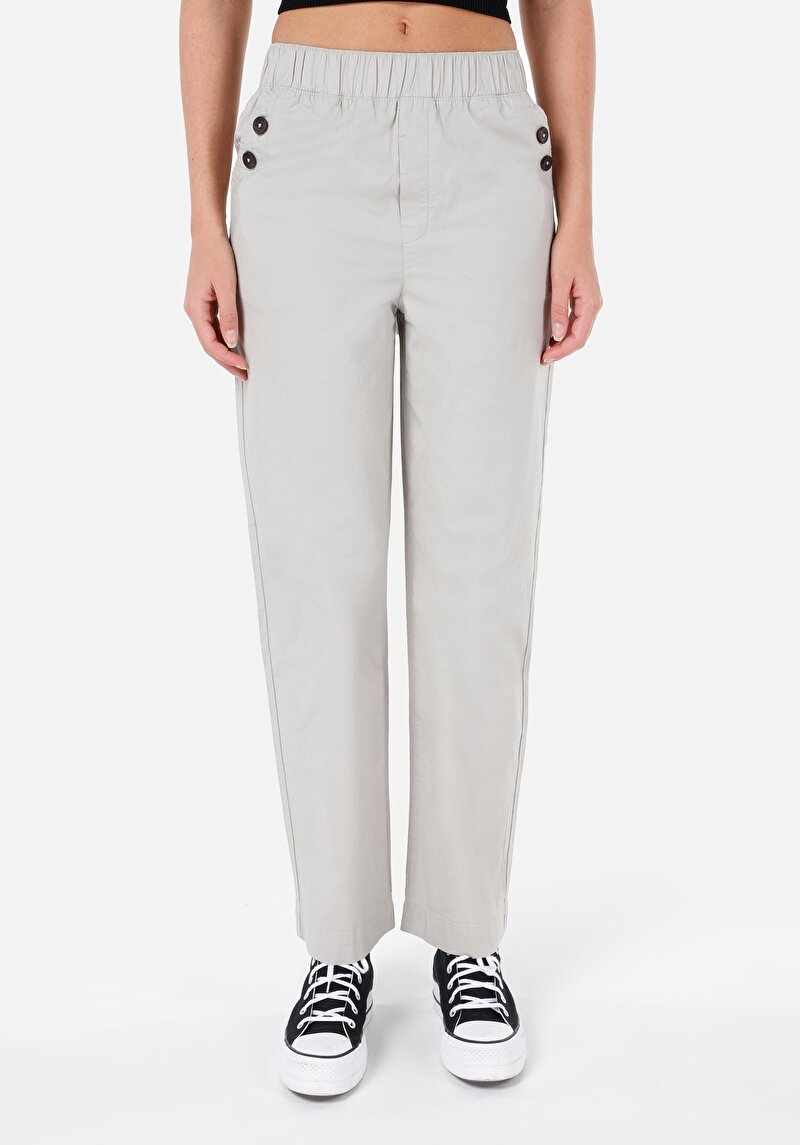 Regular Fit Yüksek Bel Geniş Paça Kadın Pamuk Taş Pantolon