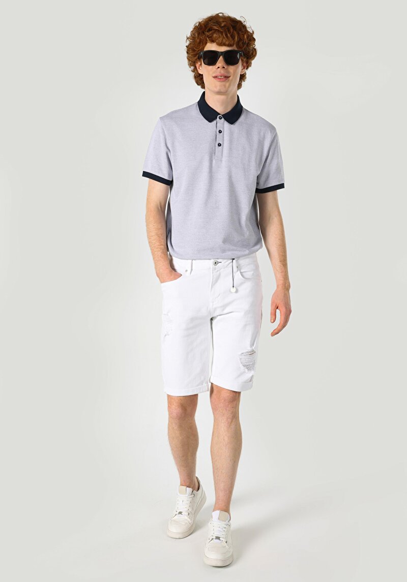 Straight Fit Düşük Bel Erkek Beyaz Jean Şort