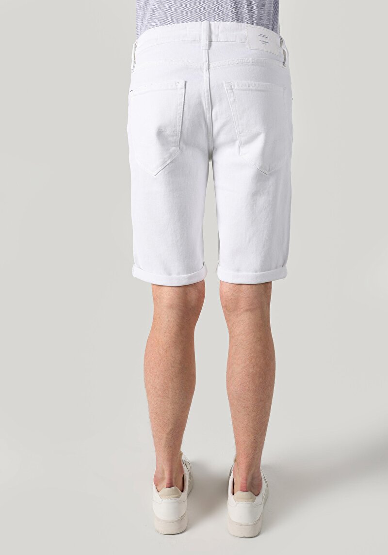 Straight Fit Düşük Bel Erkek Beyaz Jean Şort