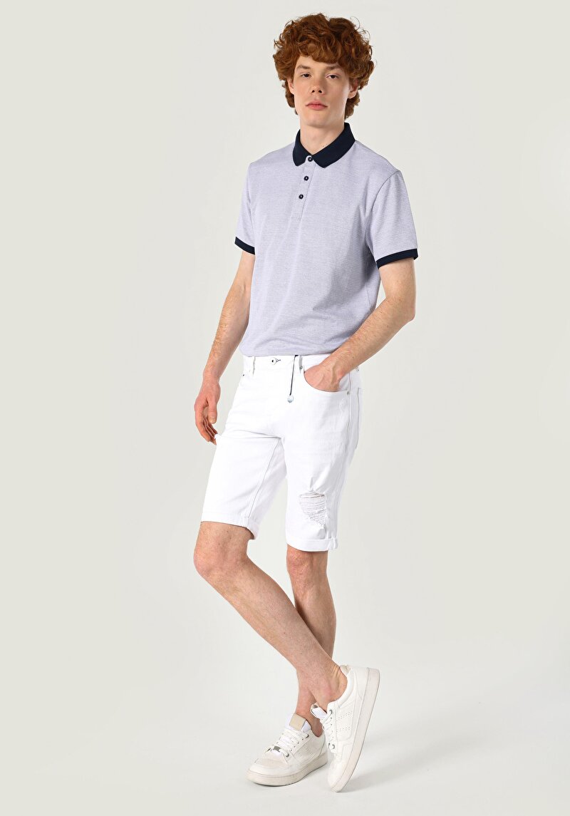 Straight Fit Düşük Bel Erkek Beyaz Jean Şort