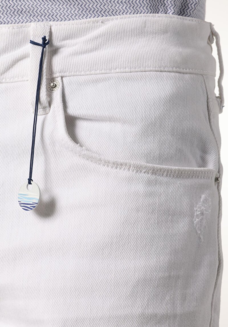 Straight Fit Düşük Bel  Erkek Beyaz Jean Şort