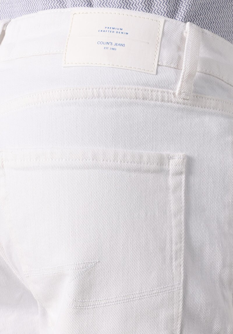 Straight Fit Düşük Bel  Erkek Beyaz Jean Şort