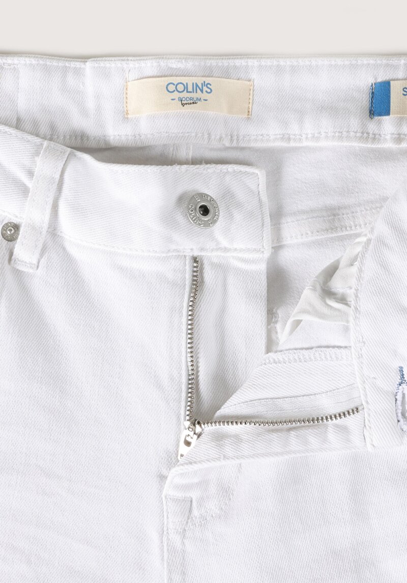 Straight Fit Düşük Bel  Erkek Beyaz Jean Şort