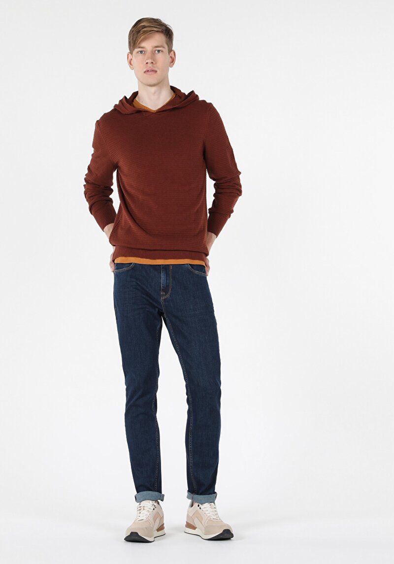 Regular Fit Kapüşonlu Erkek Kahverengi Kazak