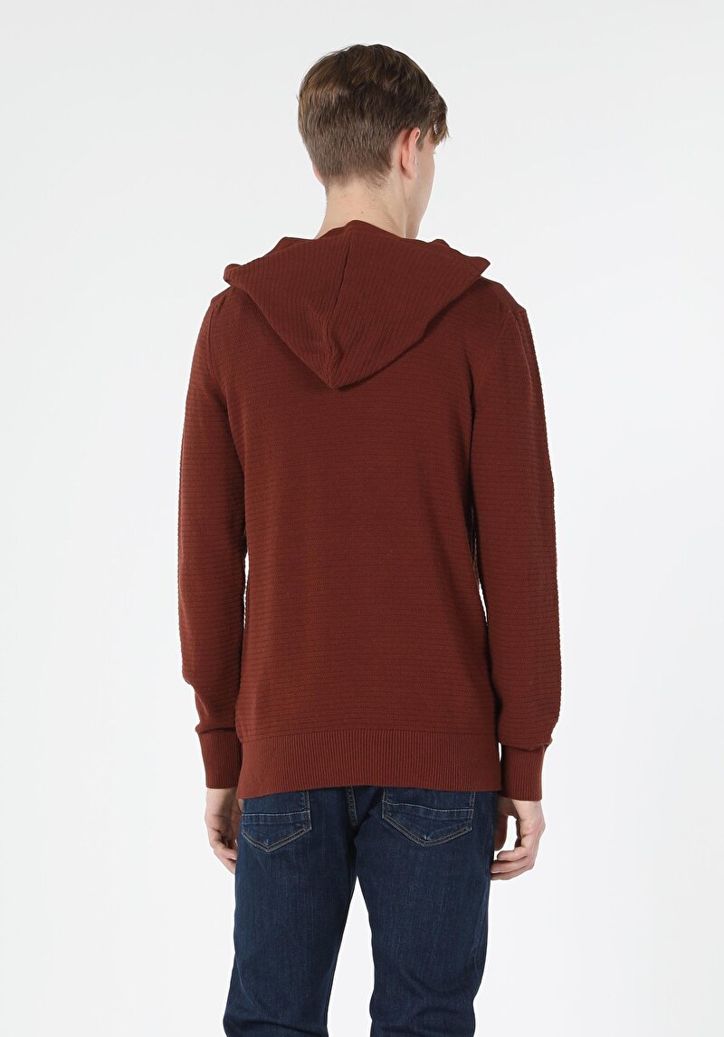 Regular Fit Kapüşonlu Erkek Kahverengi Kazak