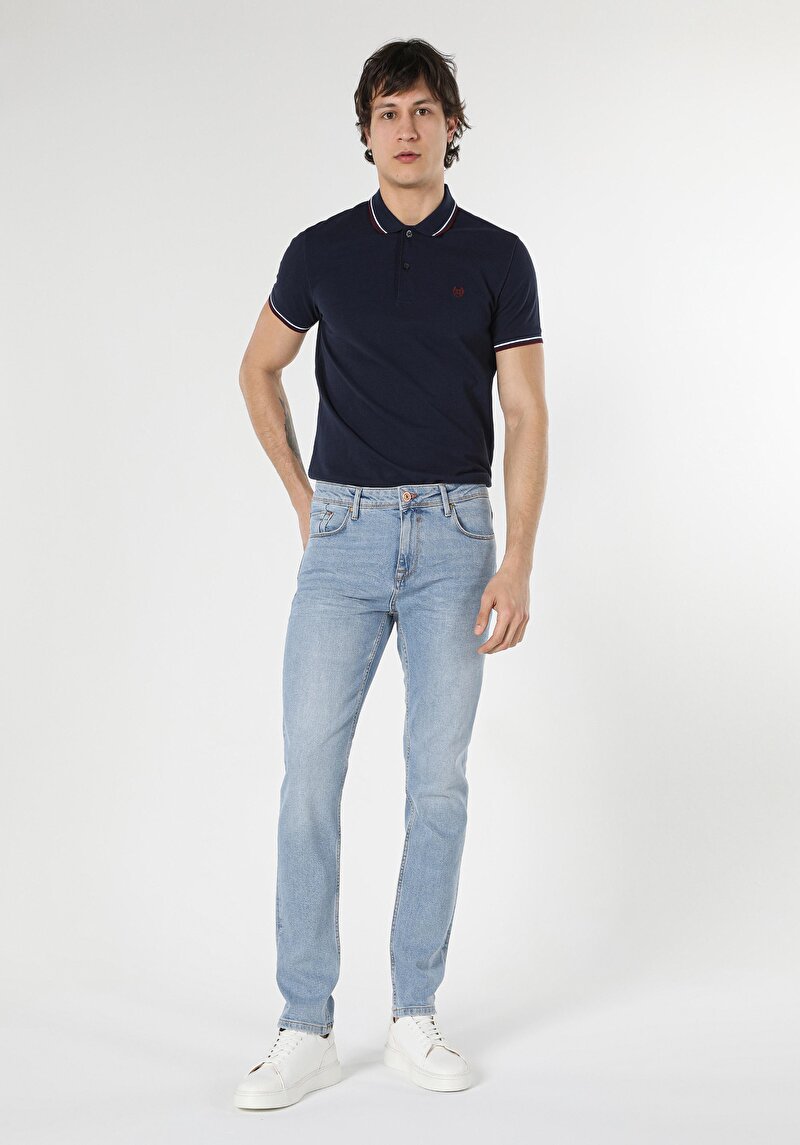 Straight Fit Düşük Bel Düz Paça Erkek İndigo Jean Pantolon