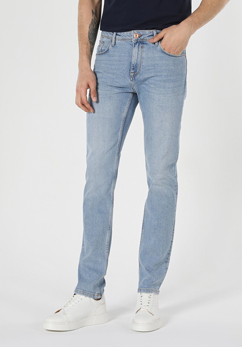 Straight Fit Düşük Bel Düz Paça Erkek İndigo Jean Pantolon