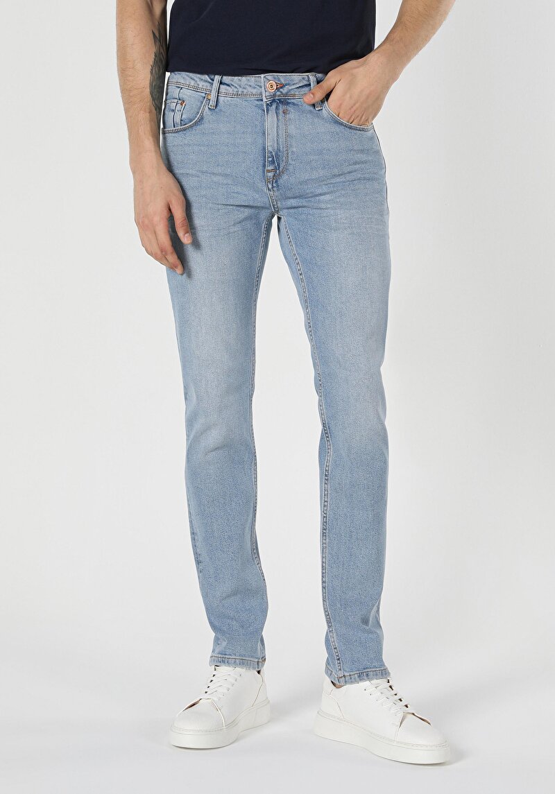 Straight Fit Düşük Bel Düz Paça Erkek İndigo Jean Pantolon