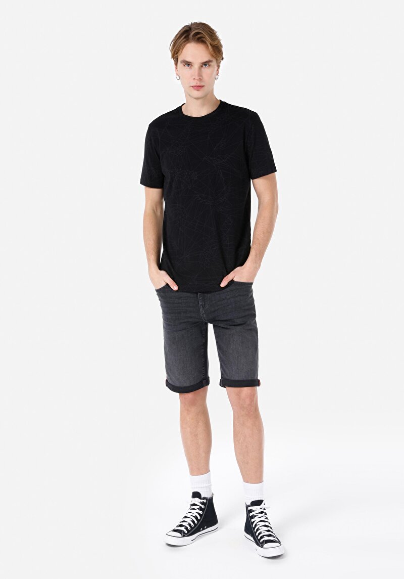 Regular Fit Yuvarlak Yaka Düz Erkek Siyah Kısa Kol Tişört