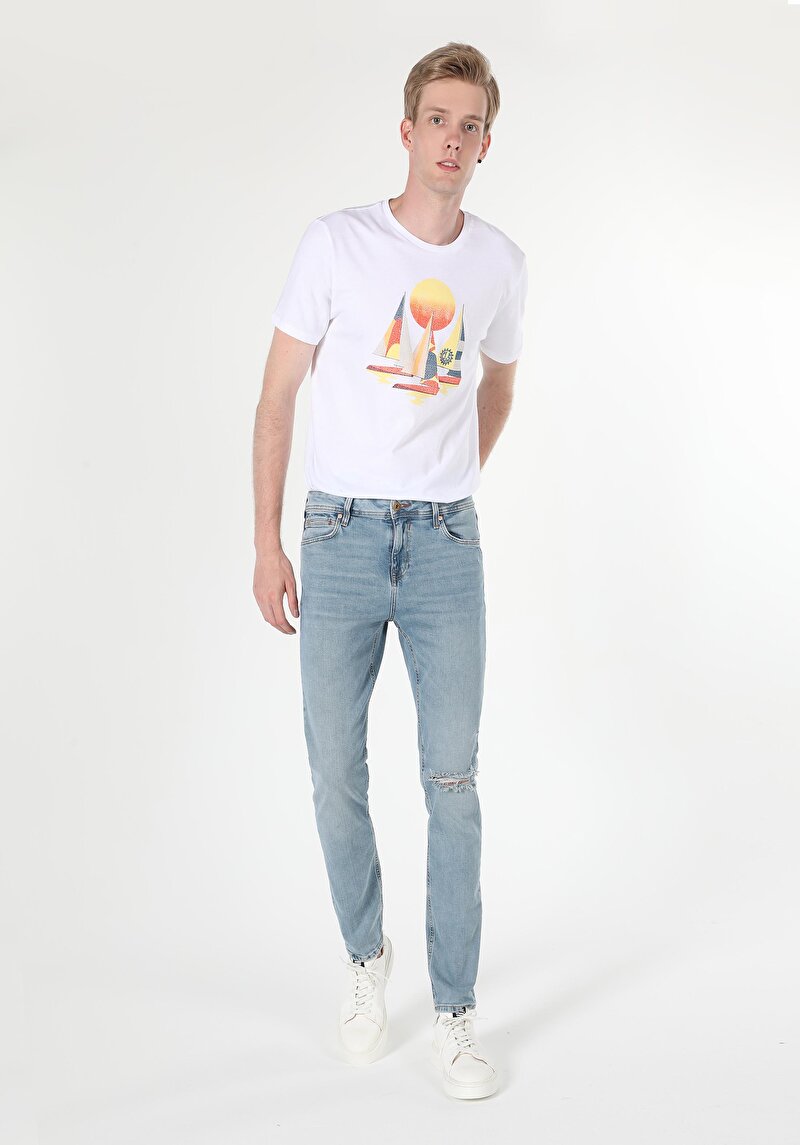 Straight Fit Düşük Bel Düz Paça Erkek Açik İndigo Jean Pantolon