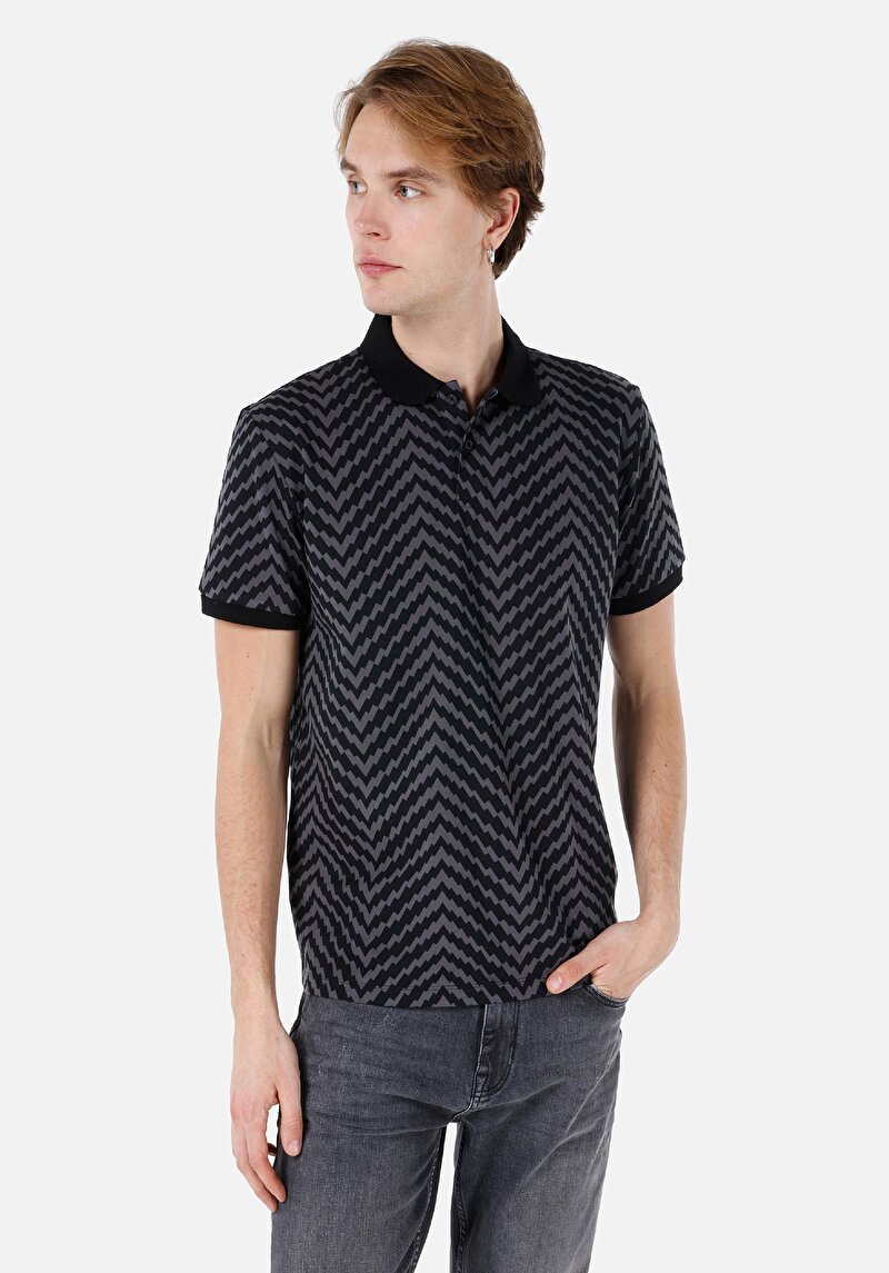 Regular Fit Polo Yaka Erkek Siyah Kısa Kol Tişört