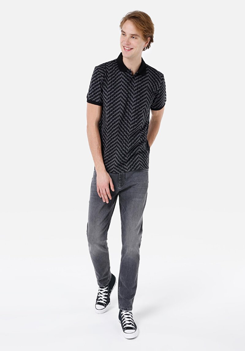 Regular Fit Polo Yaka Erkek Siyah Kısa Kol Tişört