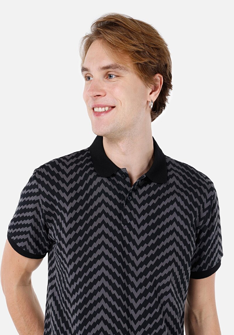 Regular Fit Polo Yaka Erkek Siyah Kısa Kol Tişört