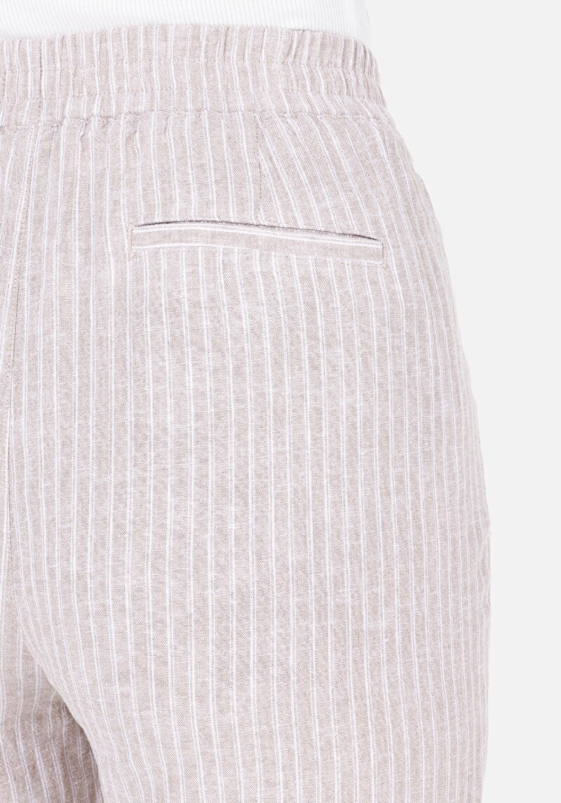 Regular Fit Düşük Bel Fermuarlı Düz Paça Kadın Bej Pantolon