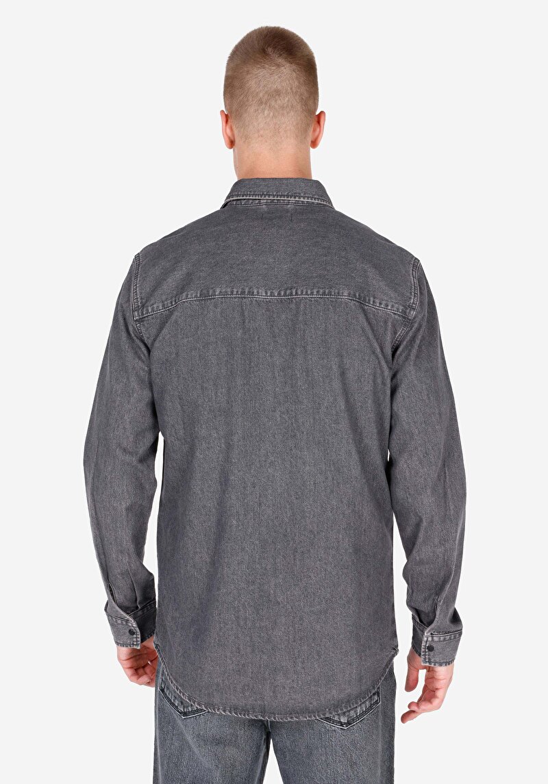 Regular Fit Klasik Yaka Cepli Erkek Mavi Uzun Kol Gömlek