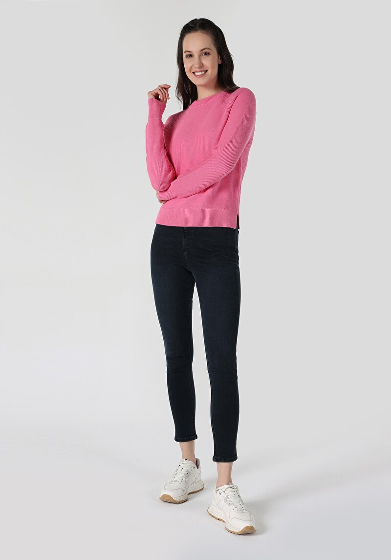 Regular Fit Yuvarlak Yaka Düz Kadın Pembe Kazak