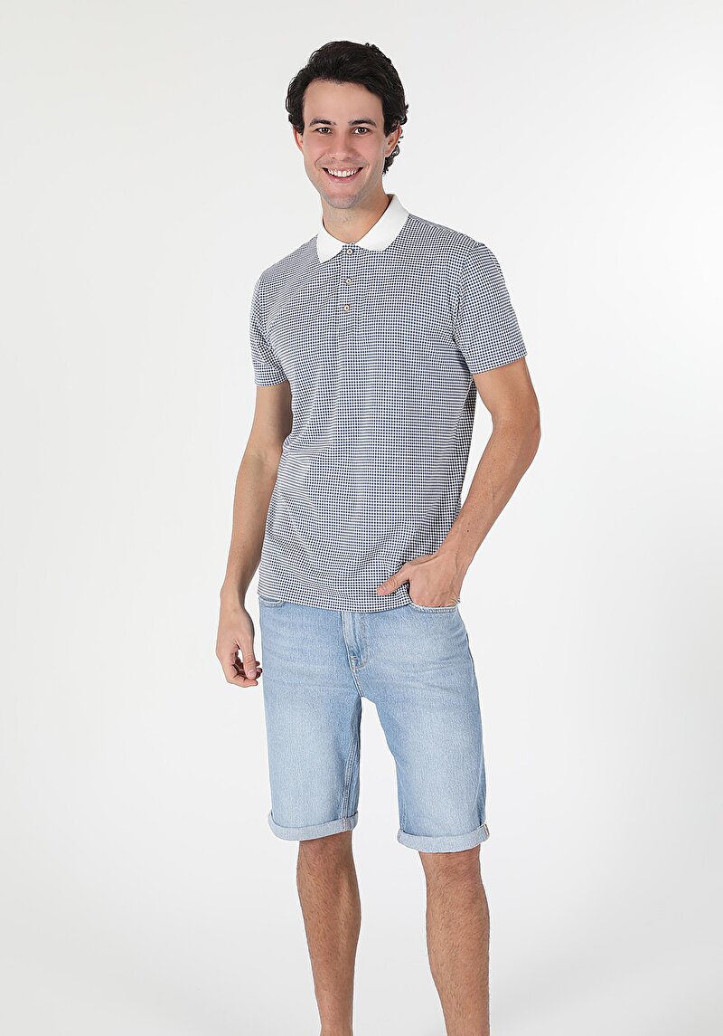 Regular Fit Polo Yaka Düz Erkek Mavi Kısa Kol Tişört