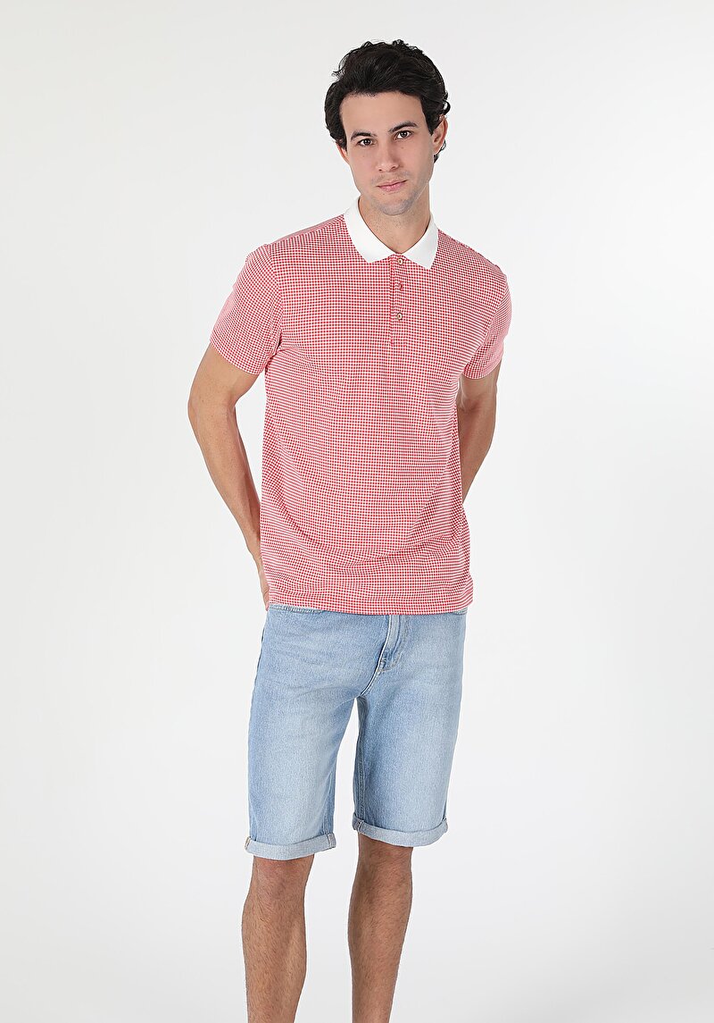 Regular Fit Polo Yaka Düz Erkek Kirmizi Kısa Kol Tişört