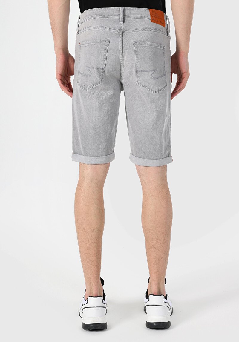 Straight Fit Düşük Bel Erkek Gri Jean Şort