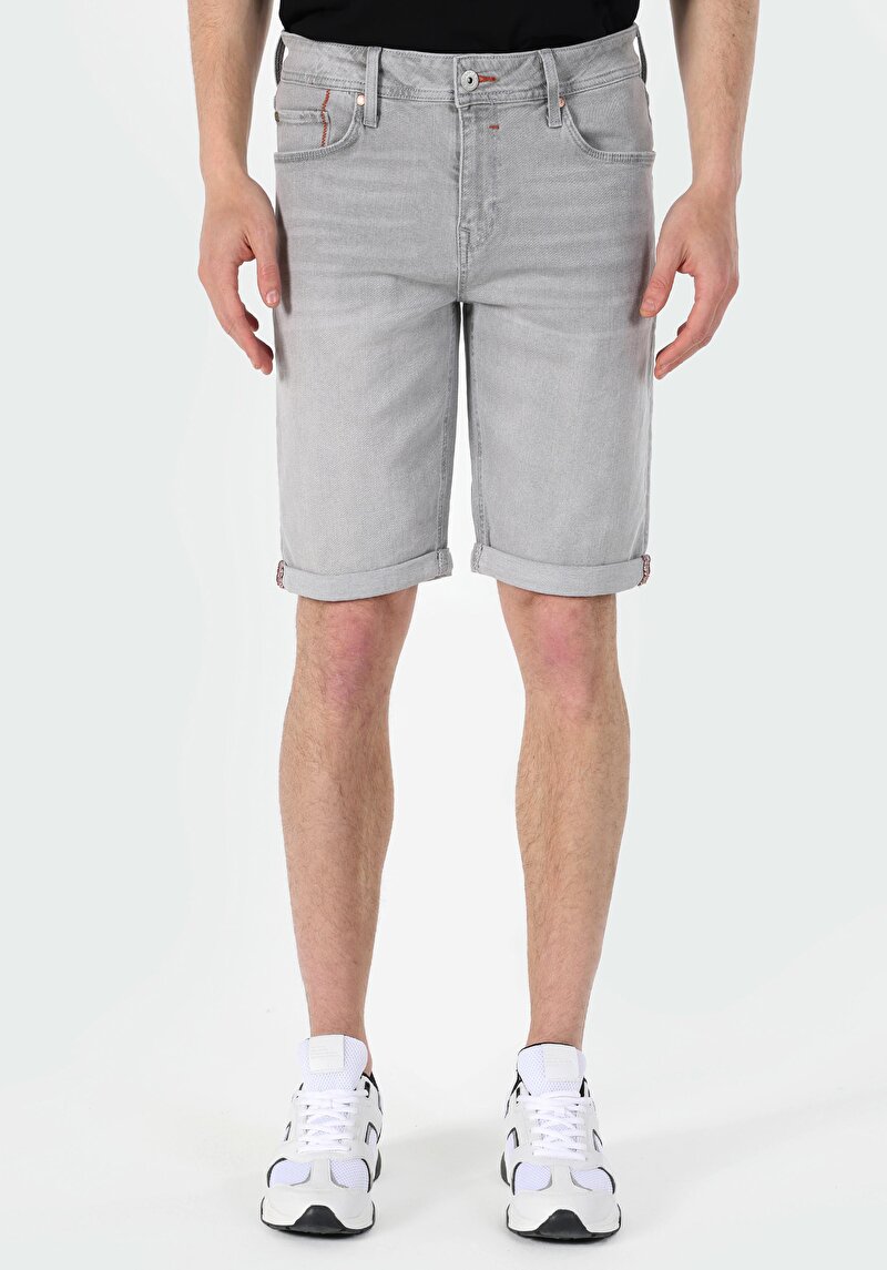 Straight Fit Düşük Bel Erkek Gri Jean Şort