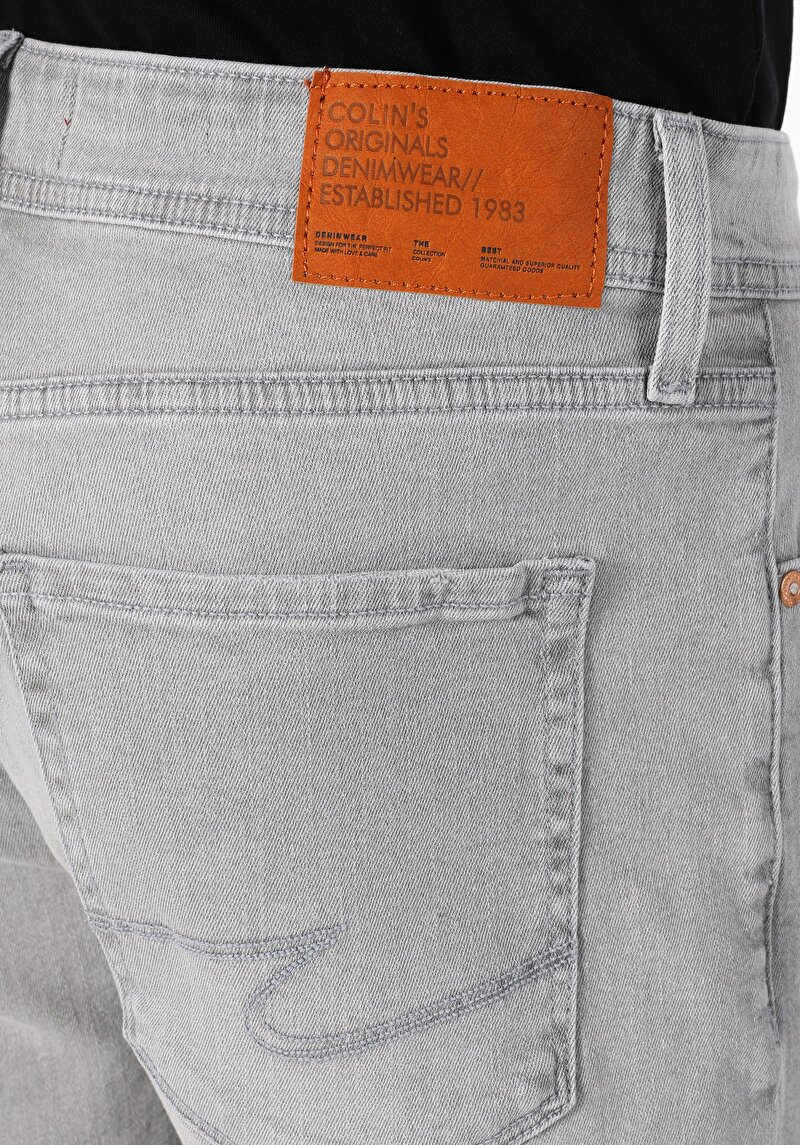 Straight Fit Düşük Bel  Erkek Gri Jean Şort
