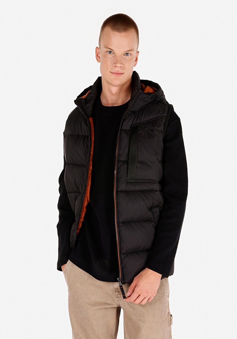 Regular Fit Kapüşonlu Erkek Siyah Yelek