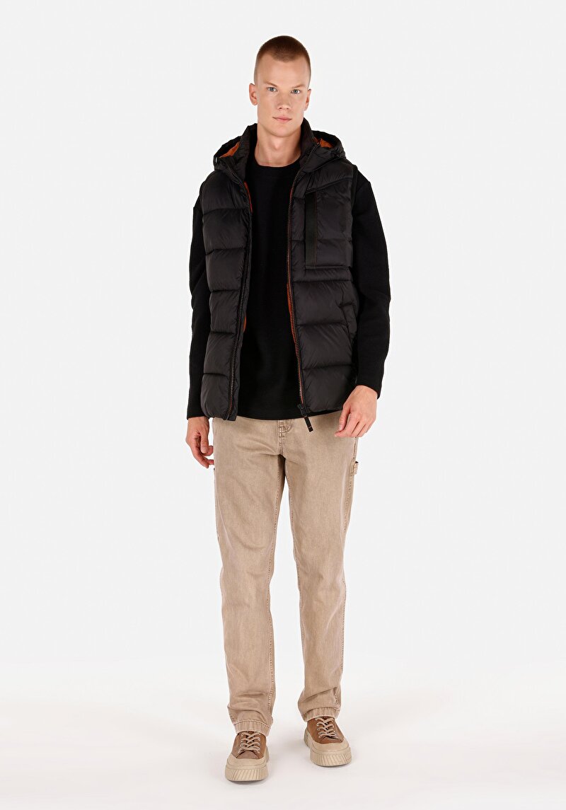 Regular Fit Kapüşonlu Erkek Siyah Yelek