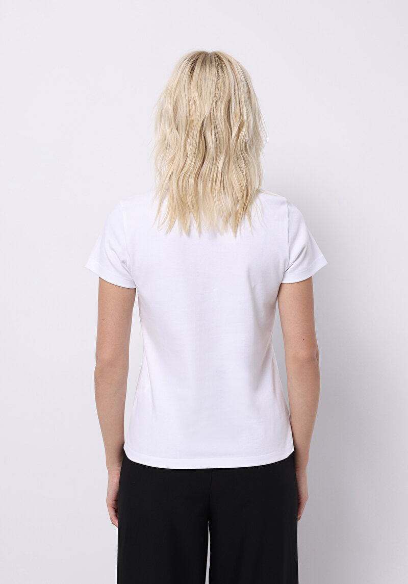 Slim Fit Yuvarlak Yaka Düz Kadın Beyaz Kısa Kol Tişört