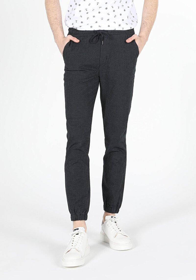 Slim Fit Orta Bel Düz Paça Erkek Lacivert  Pantolon