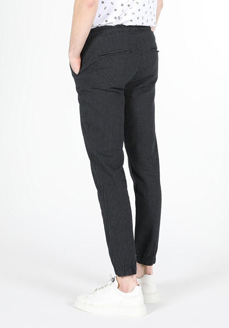 Slim Fit Orta Bel Düz Paça Erkek Lacivert  Pantolon