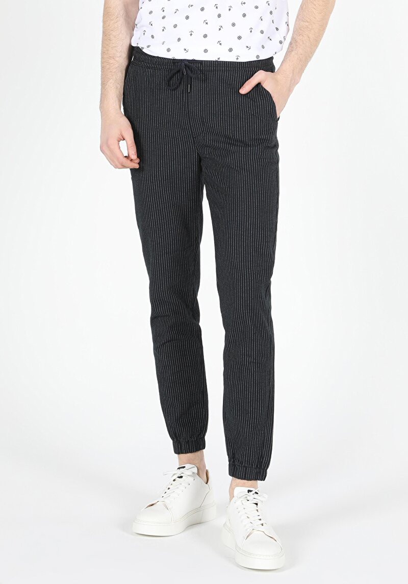 Slim Fit Orta Bel Düz Paça Erkek Lacivert  Pantolon