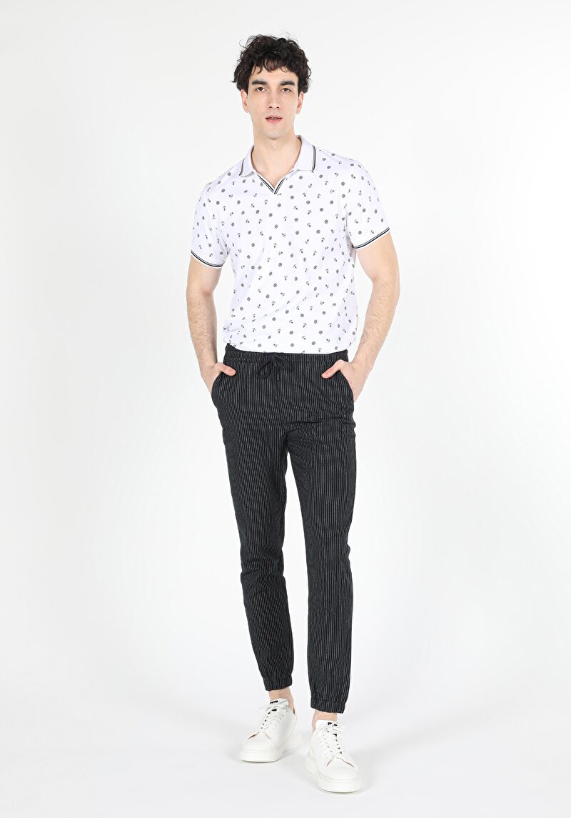 Slim Fit Orta Bel Düz Paça Erkek Lacivert  Pantolon
