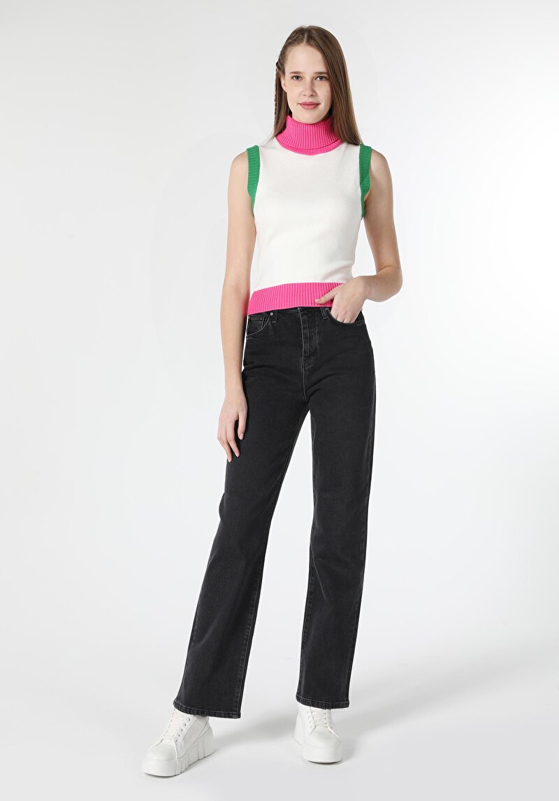 Slim Fit Balıkçı Yaka Kadın Çok Renkli Kazak