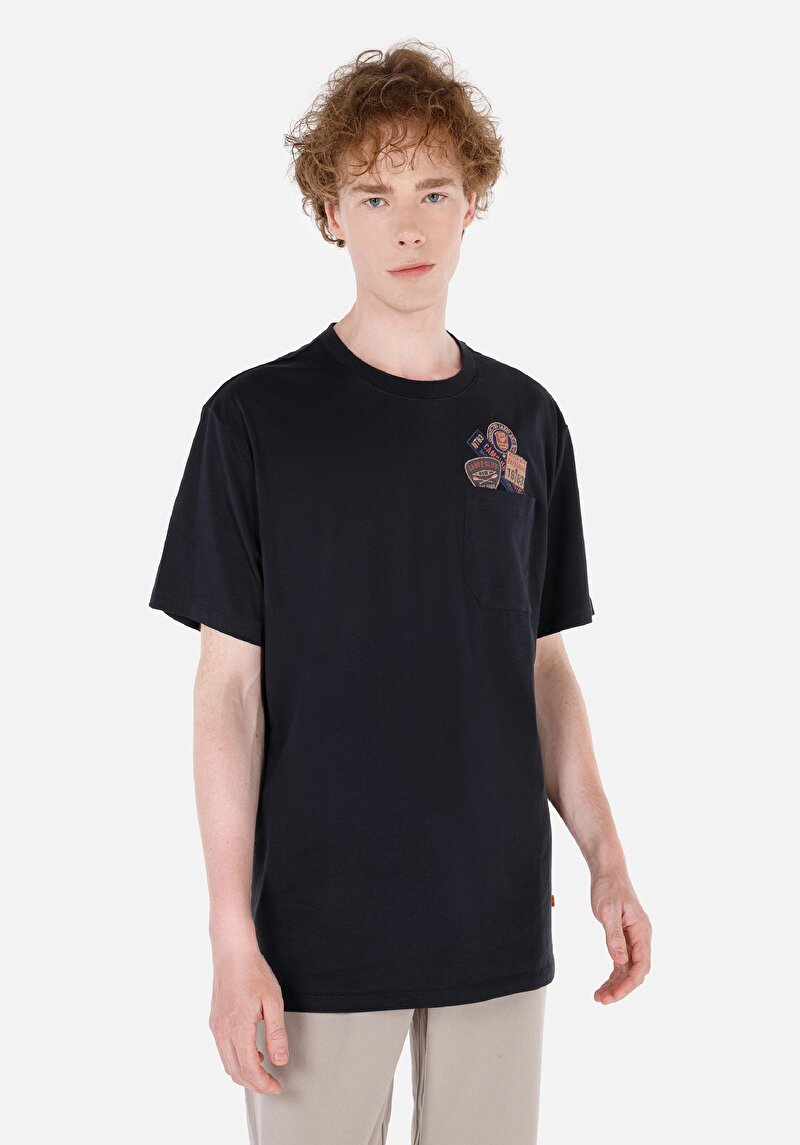 Comfort Fit Yuvarlak Yaka Erkek Lacivert Kısa Kol Tişört