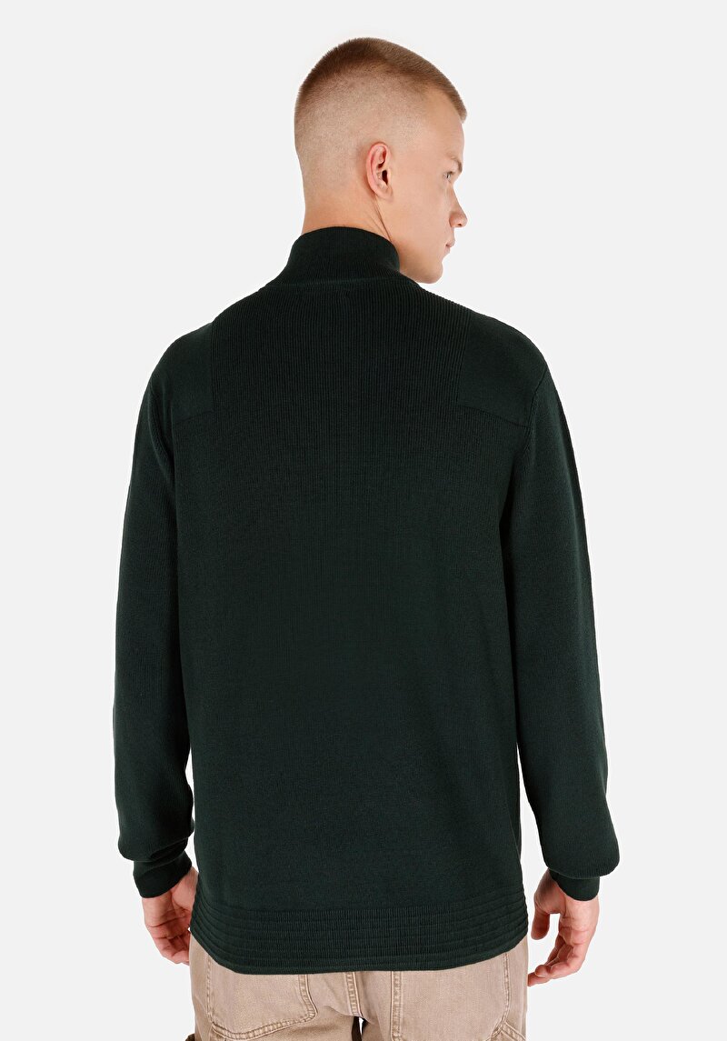 Regular Fit Dik Yaka Jakarlı Erkek Yeşil Kazak