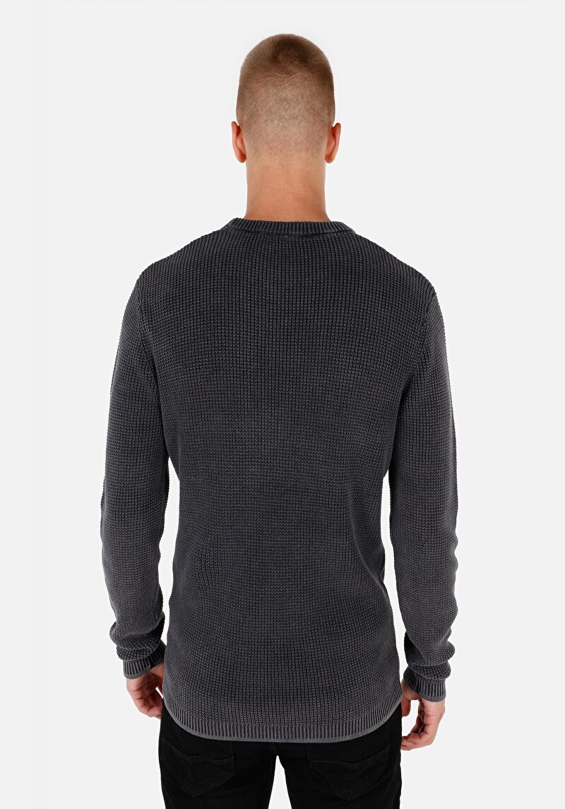 Regular Fit Pamuklu Yuvarlak Yaka Jakarlı Erkek Antrasit Kazak