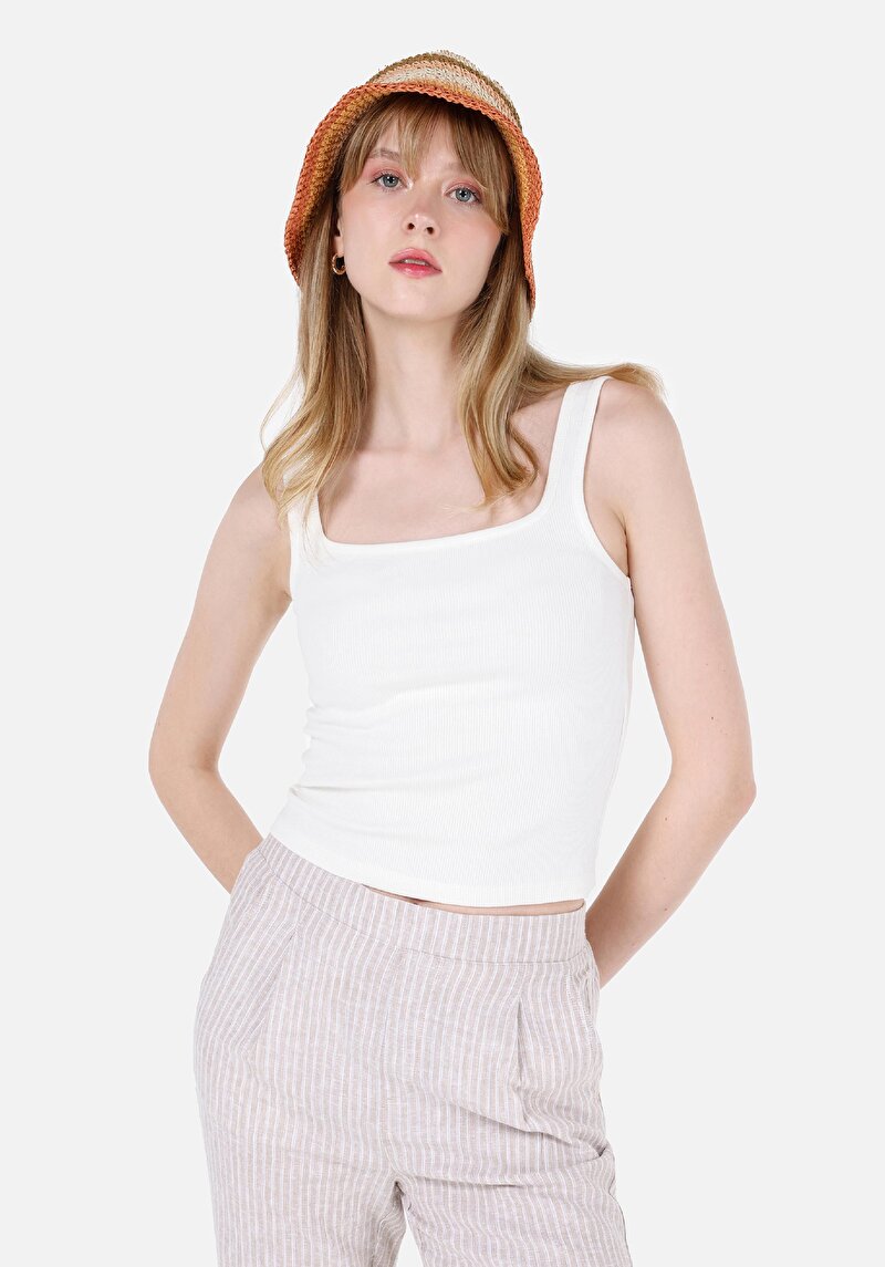 Slim Fit   Kadın Beyaz Atlet