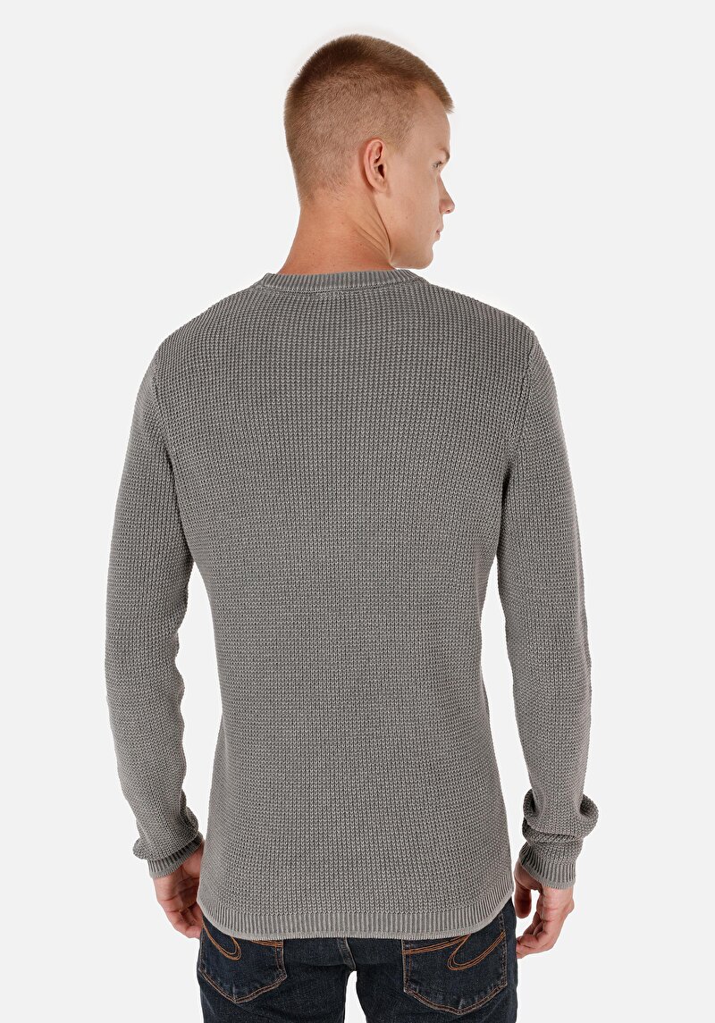 Regular Fit Pamuklu Yuvarlak Yaka Jakarlı Erkek Yeşil Kazak