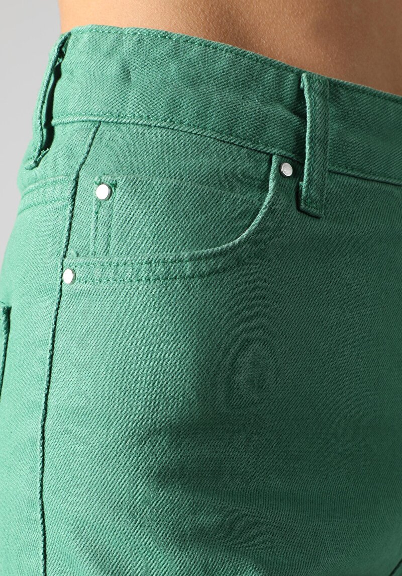 Regular Fit Yüksek Bel Düz Paça Kadın Yeşil  Pantolon