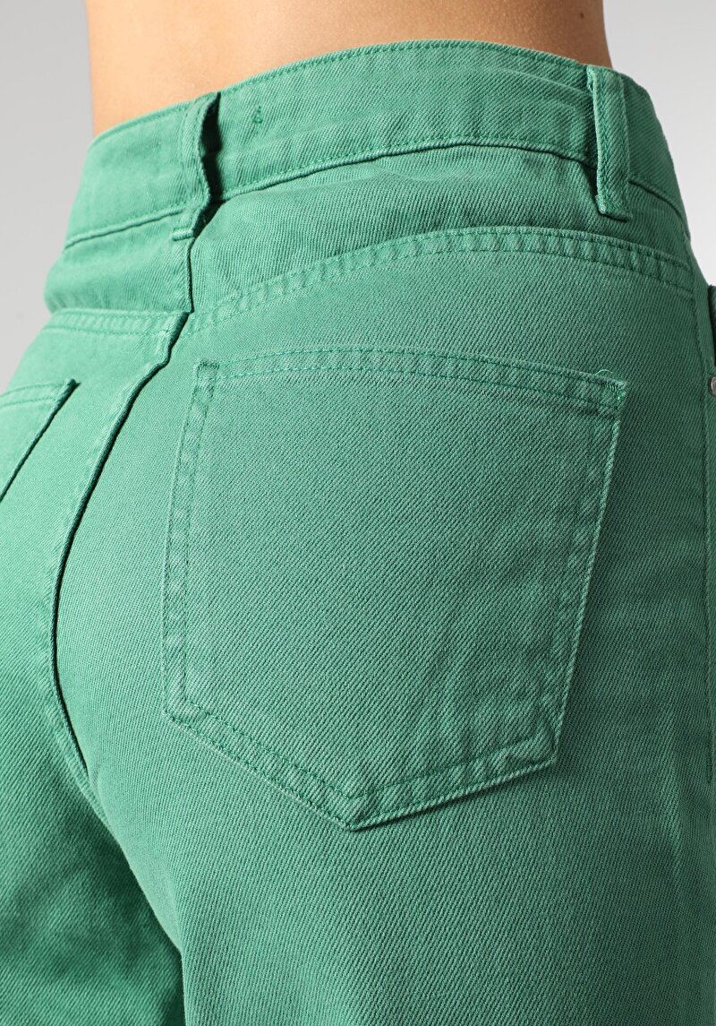 Regular Fit Yüksek Bel Düz Paça Kadın Yeşil  Pantolon