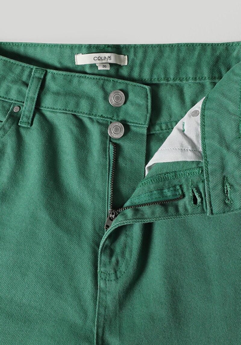 Regular Fit Yüksek Bel Düz Paça Kadın Yeşil  Pantolon