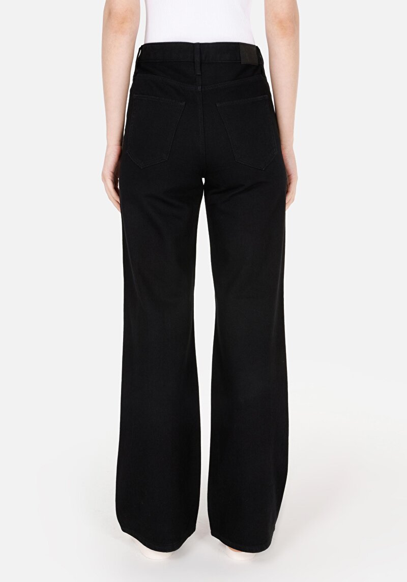 Regular Fit Yüksel Bel Geniş Paça Cepli Kadın Black Black Denim Jean Pantolon