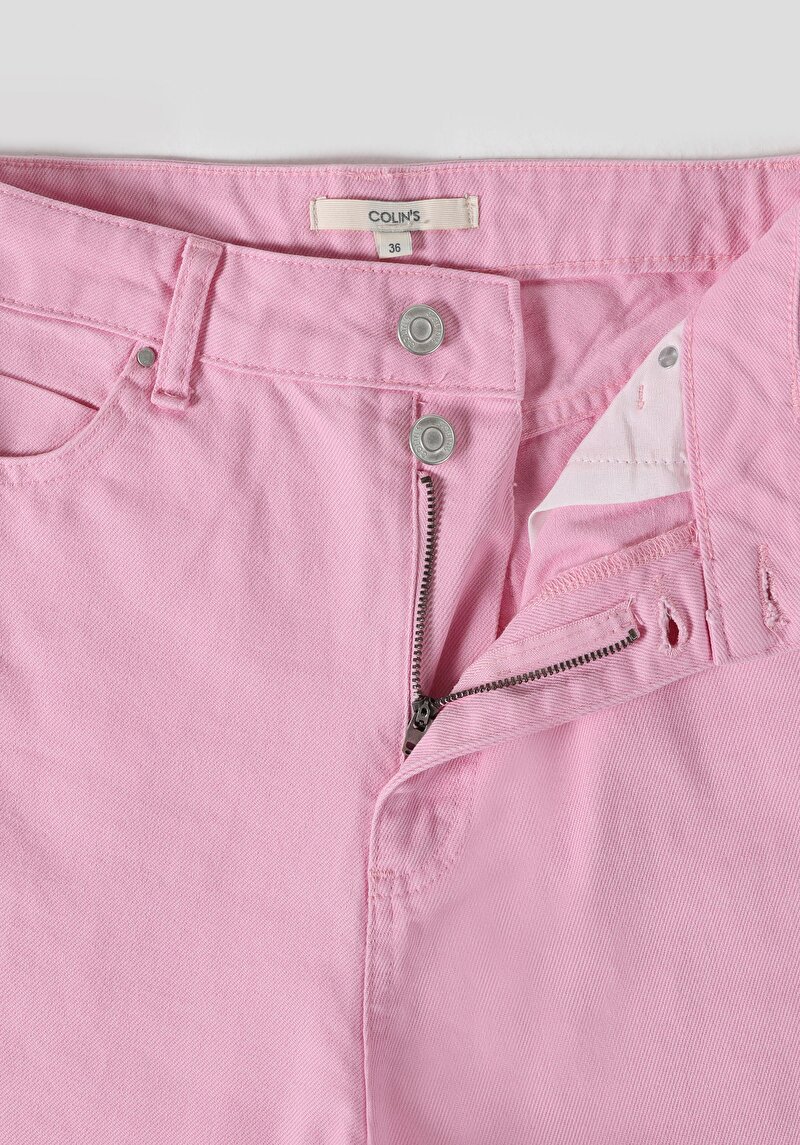 Regular Fit Yüksel Bel Düz Paça Kadın Pembe  Pantolon