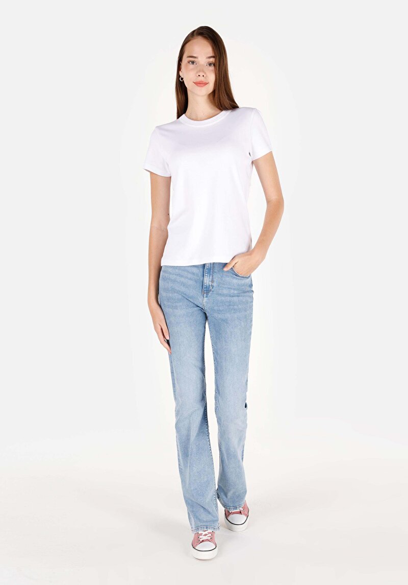 Regular Fit Kadın İndigo Cepli Denim Jean Pantolon