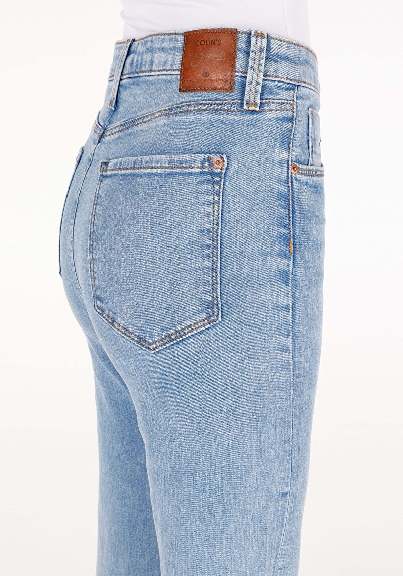 Regular Fit Kadın İndigo Cepli Denim Jean Pantolon