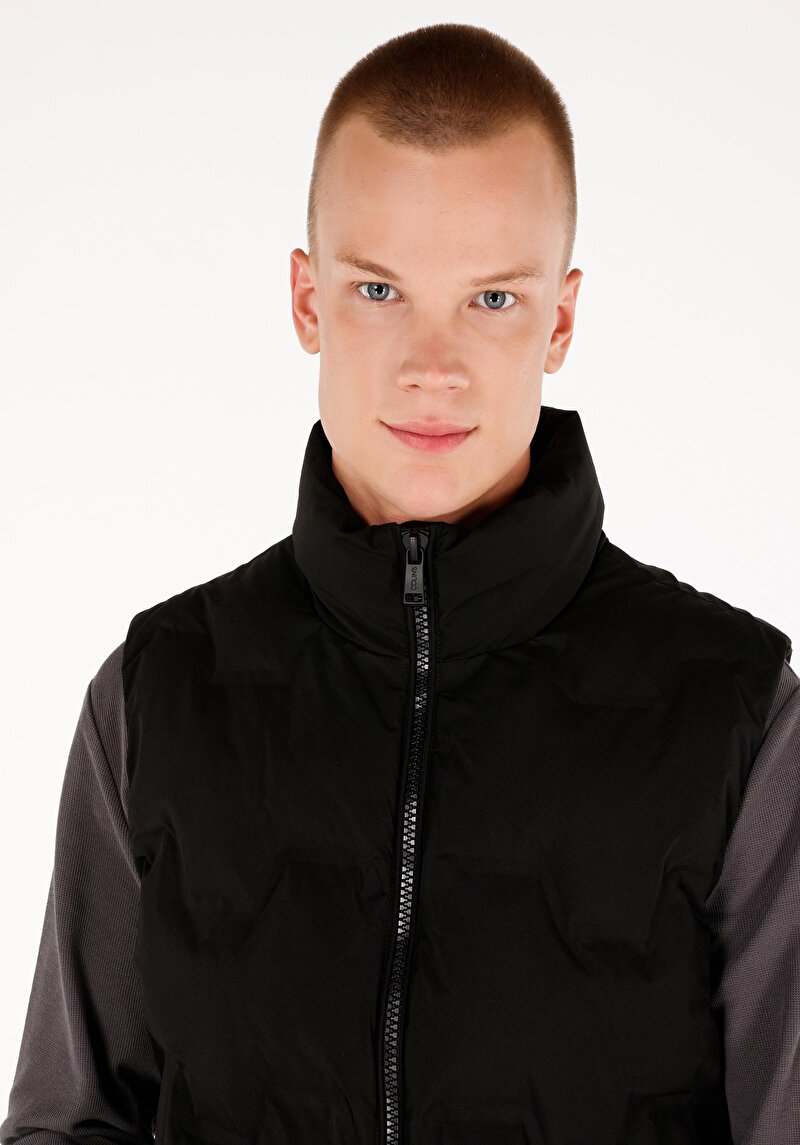 Slim Fit Fermuarlı Erkek Siyah Yelek