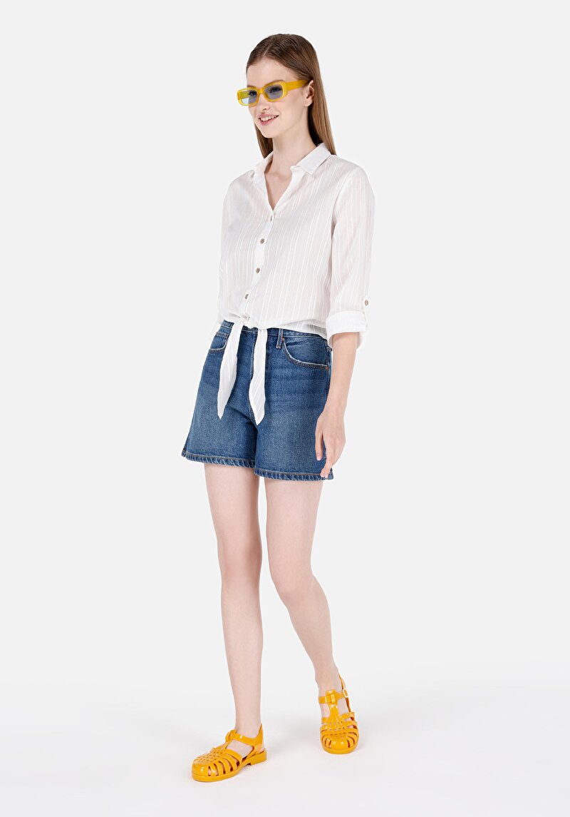 Regular Fit Yüksel Bel Kadın Denim Jean Şort