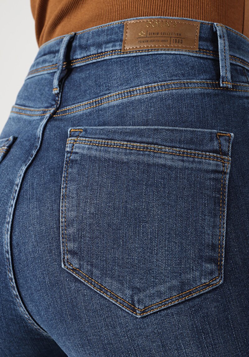 Slim Fit Orta Bel Düz Paça Kadın Denim Jean Pantolon